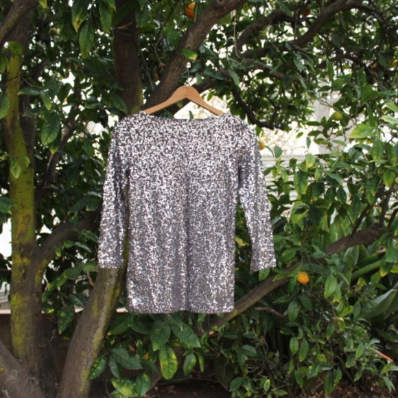 J CREW GRAY SEQUIN HALF SLEEVE TOP BOAT NECK TEE - Picture 7 of 7